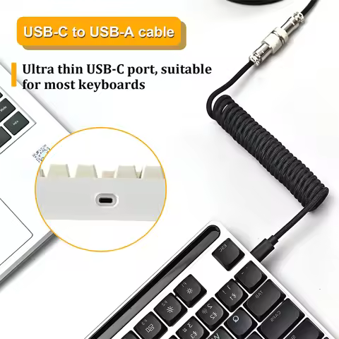 Usb Keyboard Cable Black Coiled Keyboard Usb Type C Cable Metal DIY aviation plug cable Connector Ga