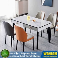 Wonzom Dining Table And Chair Combination Solid Wood Rock Board Tabletop With Drawer Storage Modern 