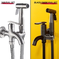 FULL SET Stainless Steel 2 Way Tap Bathroom Bidet Spray Holder Hose Hos Paip Kepala Paip Sembur Tand