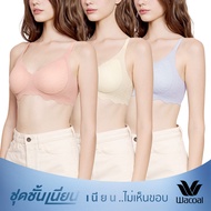 Wacoal ชุดชั้นเนียน บราไร้โครง Smart size บราลูกไม้ลายคลื่น เซท 3 ชิ้น รุ่น WB3Y42/WB3342 คละสี
