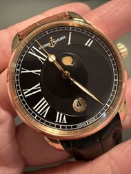 ULYSSE NARDIN 雅典表 2017年Fullset Classico Luna 40mm玫瑰金錶殼，黑色鱷魚皮錶帶，黑色錶盤，型號8296 122 2/422 Classico Luna A