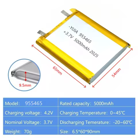 955465 5000mAh 3.7V Large-Capacity Lithium Polymer Battery 18.5Wh for Digital Products 955465