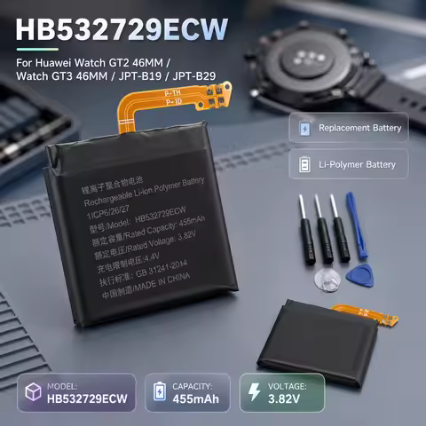 Smart Watch Replacement Battery HB532729ECW 455mAh For Huawei Watch GT2 GT3 46MM JPT-B19 JPT-B29 Wit