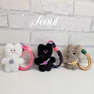 Korean Version Handmade Dumb Cat Cute Kitty Mobile Phone Pendant Colorful String Doll Pendant Plush 