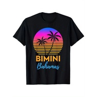 Retro Sunset Bimini Bahamas Beach T-Shirt - Vibrant Tropical Graphic Print, Regular Fit Adult Casual