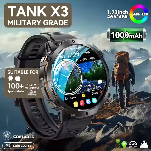 New Men TANK X3 Smart Watch 1000mAh Ultra Long Battery Sport Watch GPS 10ATM waterproof Compass AMOL