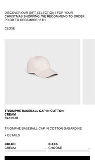 7/12 新到現貨｜Celine Triomphe Baseball Cap In Cotton Cream 😍❣️Cap帽 棒球帽🧢 最新款Cream color S碼