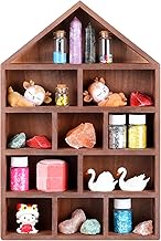 Threehoney House Shaped Wooden Shadow Cubby Box 10 W x 2 1/4 D x 15 H Hanging Display Shelf Organizer Wall Mounted Curio Cabinet Wooden Display Case Miniature Display Shelf for Figures (Brown)