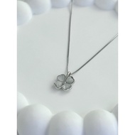 AG SILVER Crystal Clovers925 Sterling Silver White Gold Plated Necklace Chain Pendant