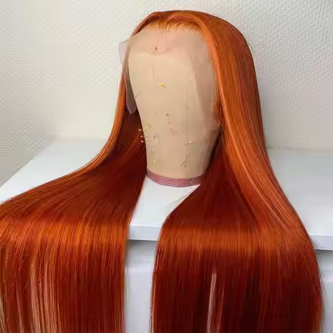 Orange Straight Lace Front Wigs Ginger Orange Human Hair 350 Colored 13X4 HD Transparent Lace Fronta