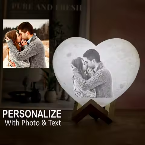 Customized Moon Lamp with Photo Text Heart Shape 3D Printed Moon Night Light Personalized Gifts for 