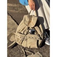 Korean Niche Design Deinet Bag Women 2025 New Style Backpack Drawstring Pocket Rivet Rucksack Commut