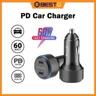Budi 60W Car Charger Dual Type C PD Super Fast Charging Car Charger