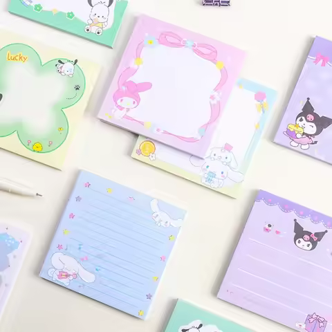4Pcs Kawaii Cinnamoroll Sticky Note Anime Cartoon Kuromi My Melody Portable Memo Pad Scrapbooking Of