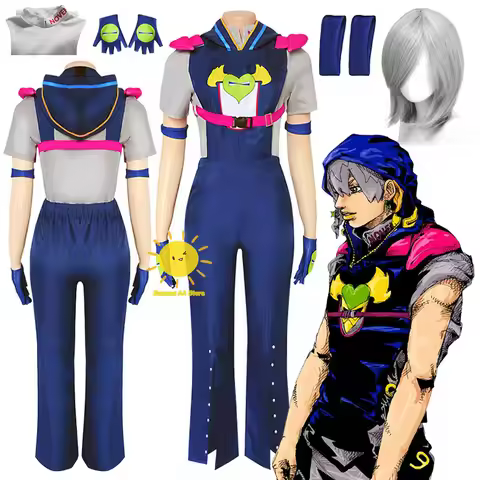 Anime The JOJO Lands Cosplay Jodio Joestar Cosplay Costumes Bodysuit Shirt Wig Jodio Suits Wig Hallo