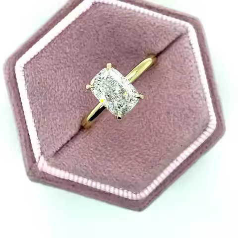 10K Gold Moissanite Diamond Ring, 2CT Elongated Cushion Cut, Engagement Wedding Ring for Women, Part