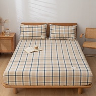 [Stock] Simple style fitted bed sheet, washed cotton mattress cover, pillowcase/single/super single/Queen/King