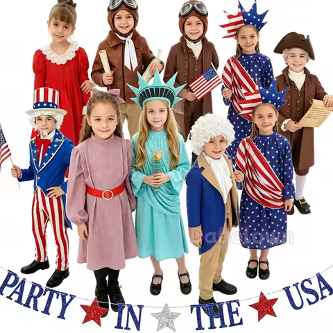 Child Kids USA Mr Miss Independence Girl Boy Statue of Liberty Uncle Sam Cosplay Halloween Roleplay 