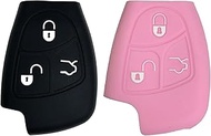 Key Fob Cover for CLK E500: 2 Pcs 3 Buttons Silicone Remote Case Protector Fit for Mercedes Benz CL 
