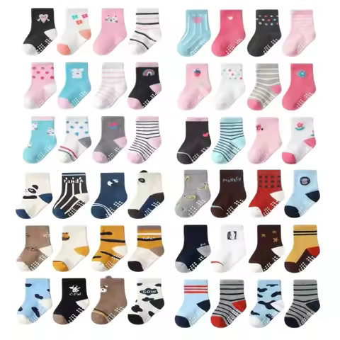 12 Pairs/Lot Cotton Baby Rubber Slip-Resistant Floor Socks Kid's Socks 1--7Years