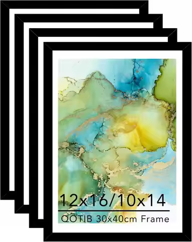 12x16 Picture Frame Set of 4 with 10x14 Mat, for 30x40cm Diamond Art Painting, Display Photos 12x16 