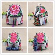 Female Bag Embroidered Cotton Linen Embroidered Cloth Bag Ethnic Style Linen Tassel Backpack Wholesa