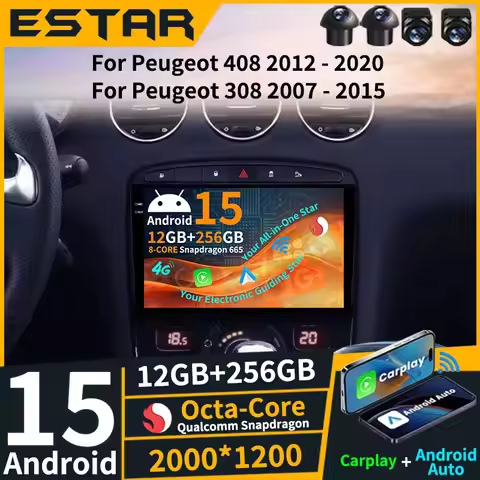 For Peugeot RCZ 308 SW 2007-2015 408 2012-2020 Wireless Carplay Auto Android 15 QLED Head Unit Stere