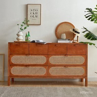 Living Room Solid Wood Chest of Drawers Nordic Solid Wood Rattan Hallway Locker Storage Chest of Dra