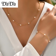 Natural Freshwater South Seas White Pearl Necklace 18k Saudi Gold Pawnable Bracelet Set Women's Jewelry For Gifts For Girlfriend