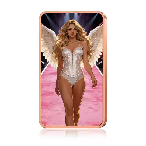 1oz .999 Pure Copper Rectangle Victoria Secret Angel Pink Wings Runway Art Colorized Print Bar Bulli