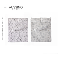 Aussino 100% Kapas Set Sarung Selimut / Set Cadar Bergetah Cotton Bedding Bedsheet Fitted Sheet Se