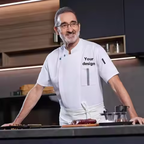 Chef's Work Uniform Men Short Sleeved Kitchen Cooking Jacket Personalized Embroidery Name Catering H