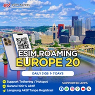 eSIM Europe 20 Daily Unlimited 3 GB Data | eSIM Roaming Perjalanan Langsung Aktif