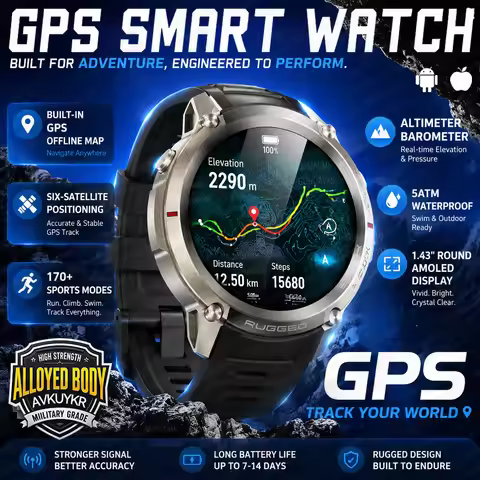 New Military Grade Sport Smart Watch Men GPS Offline Map 6 Star Position 170+Sport Mode Compass Wate