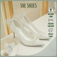 Swan heel bow embellished mesh shoes - NEW ARRIVAL -GC08025