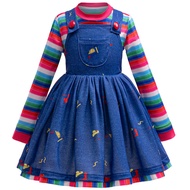 Movie Horror Chucky Halloween Girl Dress Boys Top and Jumpsuits Imitation Denim Brother-sister Costu