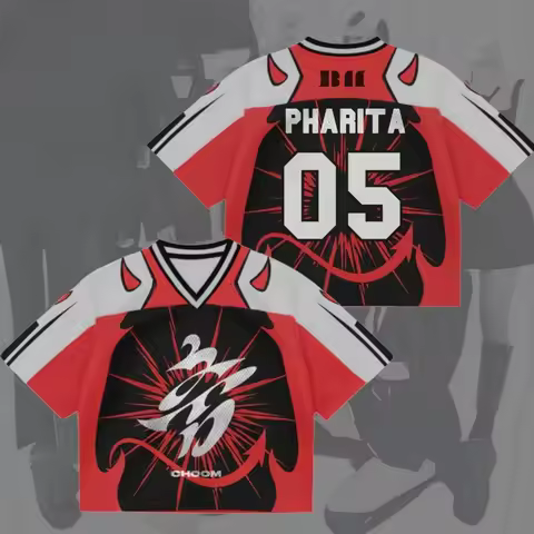 New Family Matching Kpop Ahyeon 07 Devil Horn Contrast Color Football Jersey Parent-Kid Mesh Streetw
