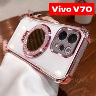 For Vivo V70 2026 Phone Case Mirror Magnetic Bracket Ring Holder TPU Clear Electroplated Casing Vivo