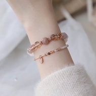 黑金超七 彩兔毛 白幽靈 月亮石 水晶手鏈/聖誕禮物 女朋友禮物