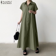 ZANZEA Women Korean Daily Short Sleeves Jumpsuit Solid Color Long Dress