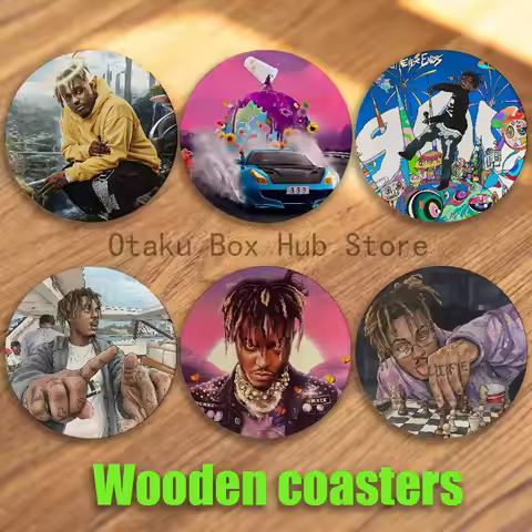 Rapper 999 J-Juice W-WRLD 2D Pattern round Wooden Coaster Decorative Coffee Cup for Use in Coffee Sh