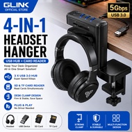 GLINK 4-in-1 Headset Hanger USB 3.0 Hub SD TF Card Reader Desk Clamp Holder