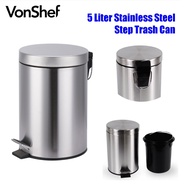 VONSHEF 5 Liter Classic and popular round stainless steel pedal bin