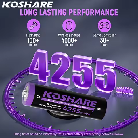 KOSHARE Rechargeable Batteries AA&AAA 1.5V 4255mWh 1100mWh Charging Set With 8 Slot Constant Voltage