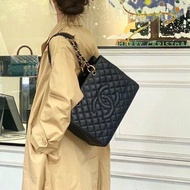 Chanel 黑金GST大號購物袋黑金扣荔枝皮41*26*14 98新配件塵袋