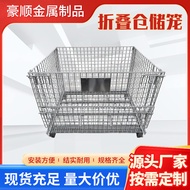 ST-🚤Spot Mobile Storage Cage Warehouse Heavy-Duty Trolley Stainless Steel Metal Wire Cage Foldable Turnover Storage Cage