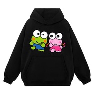 Hoodie for babies made of soft, stretchy, heat-pressed cotton flannel with images of 2 Green Frog Br