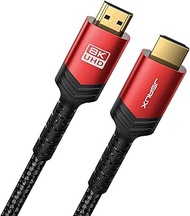 JSAUX 8K HDMI Cable 2.1 6ft, 48Gbps 8K &amp; 4K Ultra High Speed HDMI Braided Cord, 4K @ 120Hz 144Hz, 8K @ 60Hz, HDCP 2.2 &amp; 2.3, HDR 10, eARC Compatible with Laptop Monitor UHD TV PS5 PS4 Dolby -Red