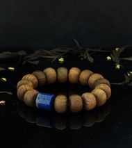 綠檀香木算盤珠 + 青金好運珠 16mm 手鍊