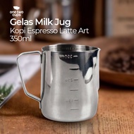 Glass Milk Jug Espresso Latte Art Stainless Steel 350ml - ZM078 - Silver